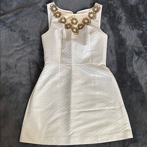 Elegant Lilly Pulitzer White Dress with Embellished Neckline